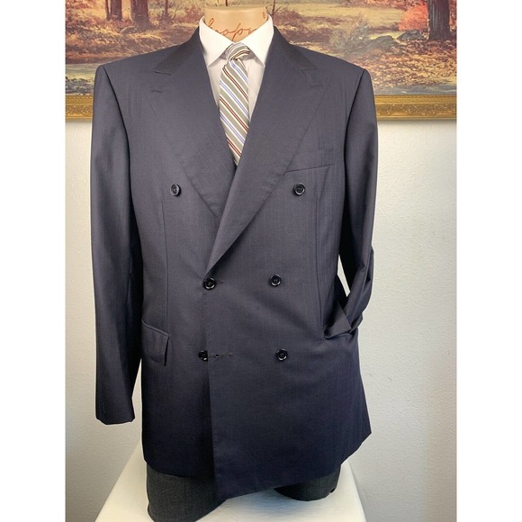 44R Brioni Aurelio Navy Striped Double Breasted Sport Coat - Picture 2 of 15